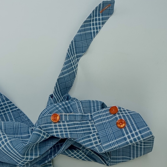 Jared Lang Men's Size S/P Button Front Slim Fit Shirt Blue/White Roll Tab Sleeve - Picture 8 of 11